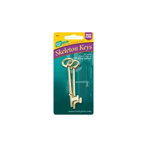 Skeleton Keys Flat, Brass-Plated 2/Card