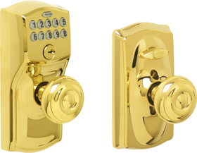 Schlage Lock FE595-GEO-CAM-505 16-211 Keypad Entry Flex Lock Camelot/Georgian, Triple Option Adjustable Backset, Lifetime Bright Brass 505