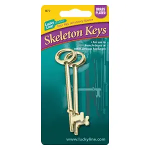 LUCKY LINE 87202 Skeleton Keys Flat and Notched, Brass-Plated 2/Card