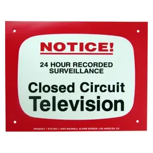 Maxwell Alarm Screen Mfg Inc STV-202 Sign 11" x 8.5" Warning CCTV