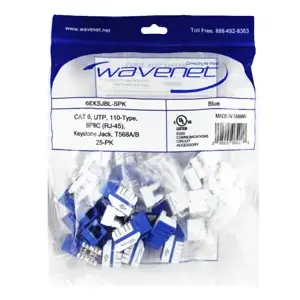 Wavenet 6EKSJBL-25PK CAT6 Keystone Jacks (25-Pack) - Blue