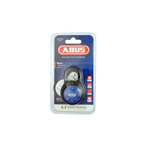 Blue 3-Dial Combination Padlock 2" Wide, Shackle - 1/4" Diameter and 13/16" Vertical Clearance, Carded