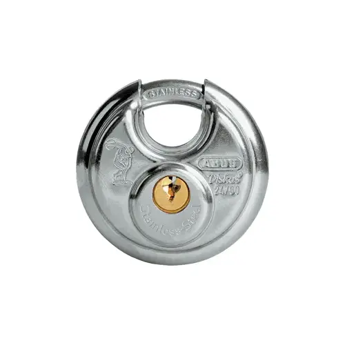 Diskus Padlock 2-3/8" Wide, 5/16" Diameter Stainless Steel Shackle, Keyed Different, Carded Diskus Padlock 2-3/8" Wide, 5/16" Diameter Stainless Steel Shackle, Keyed Different, Carded