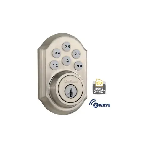 Z-Wave Smartcode 6-Button Electronic Deadbolt, KW1 SmartKey,UL 20 Minute Fire Rated, Traditional Design, Radius Corner Adjustable Latch 2-3/8"-2-3/4" Backset, Grade 2, Satin Nickel US15/619, Clear Pack