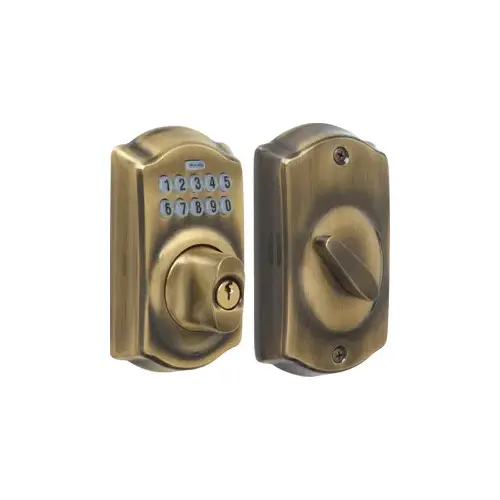 Keypad Deadbolt Camelot, Key Override, C Keyway, Triple Option Adjustable Backset, Grade 2, Antique Brass 609, US5