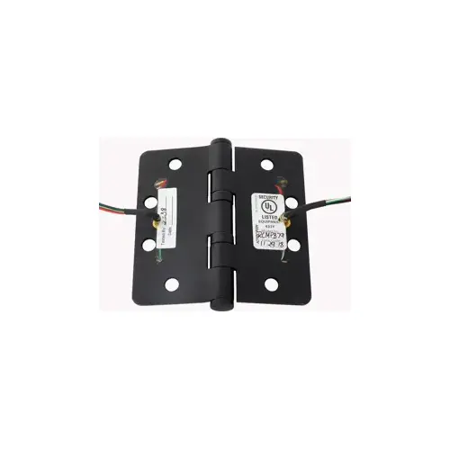 Electrified-CC4, 4 Wire, 5-Knuckle Hinge, Standard Weight, Full Mortise, Oil Impregnated Bearing (TA), 4.0" x 4.0" (4040), Radius Corner, Steel Base, 722/US10A Satin Black Oxidized (Over 10B)