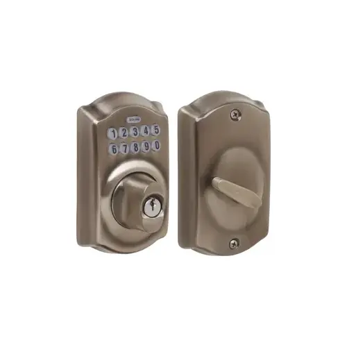 Keypad Deadbolt Camelot, Key Override, C Keyway, Triple Option Adjustable Backset, Grade 2, Satin Nickel 620, US15A