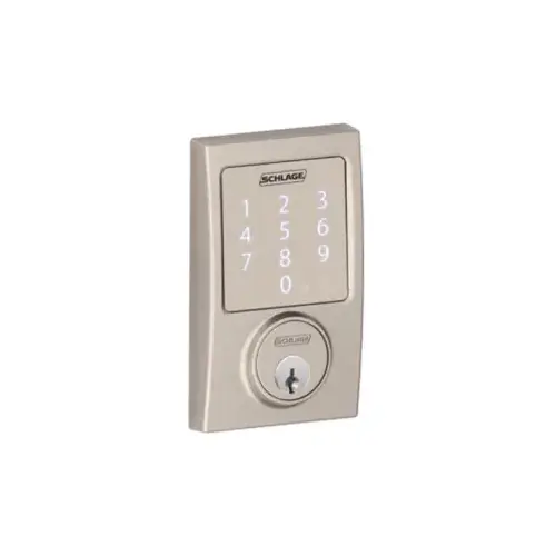 Sense Keypad Deadbolt Century, Control with Smartphone App, Triple Option Adjustable Backset, Grade 1, C Keyway, Satin Nickel 619, US15 Sense Keypad Deadbolt Century, Control with Smartphone App, Triple Option Adjustable Backset, Grade 1, C Keyway, Satin Nickel 619, US15