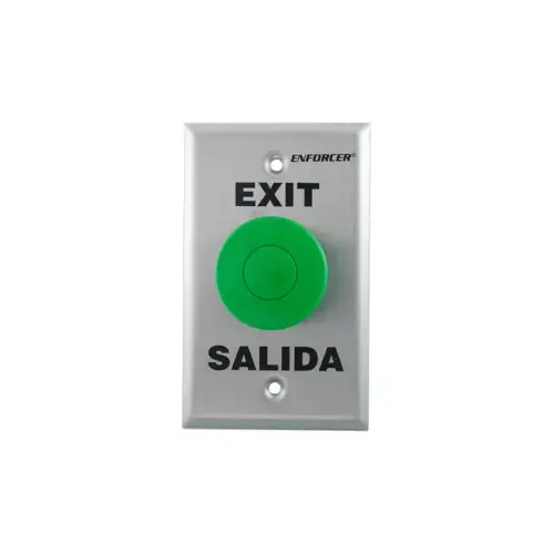 Single Gang 1 1/2" Green Mushroom Cap Exit Button , SPDT, 12-24V AC/DC Single Gang 1 1/2" Green Mushroom Cap Exit Button , SPDT, 12-24V AC/DC