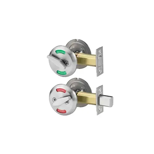 Occupancy Indicator Deadbolt, Thumb Turn Inside with Locked/Unlocked X Outside Indicator Plate Vacant/Occupied, 2-3/8" and 2-3/4" Backset, Satin Chrome US26D