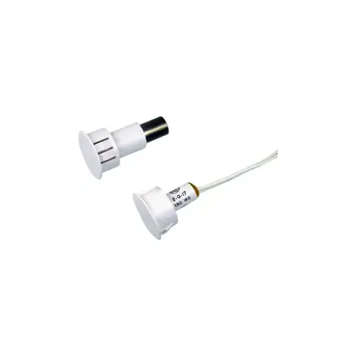 3/4" Diameter Recessed Magnetic Contact Switch Set, 3/4" Plus Wide Gap, 12" Leads, Closed Loop (N/O), Used for Steel Doors, UL Listed, White 3/4" Diameter Recessed Magnetic Contact Switch Set, 3/4" Plus Wide Gap, 12" Leads, Closed Loop (N/O), Used for Steel Doors, UL Listed, White