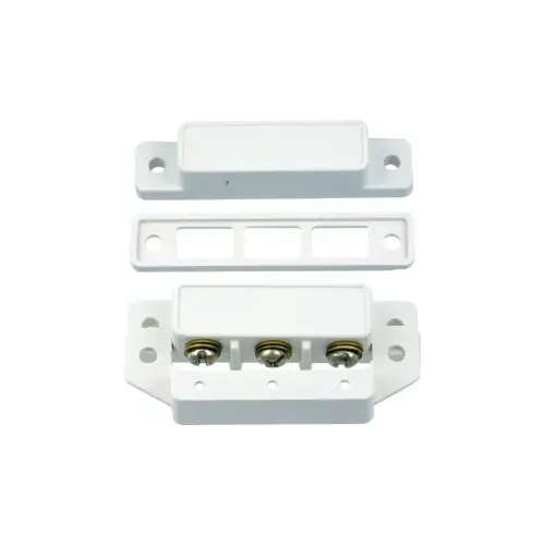 2-1/2" Long Commercial Surface Mount Magnetic Contact Switch Set, Standard Gap 1" and 5/8" on Steel, Side Terminals and Cover, SPST, White 2-1/2" Long Commercial Surface Mount Magnetic Contact Switch Set, Standard Gap 1" and 5/8" on Steel, Side Terminals and Cover, SPST, White