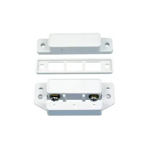 2-1/2" Long Commercial Surface Mount Magnetic Contact Switch Set, Standard Gap 1" and 5/8" on Steel, Side Terminals and Cover, Closed Loop (N/O), White