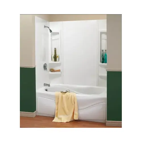 Finesse Series Bathtub Wall Kit, 33-1/2 in L, 61 in W, 59 in H, Polystyrene, Glue Up Installation White