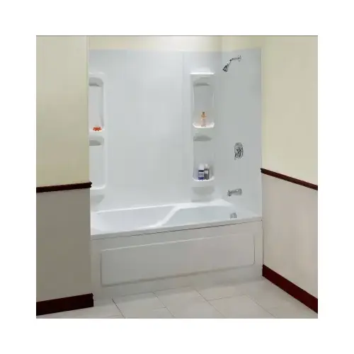 Utah Series Bathtub Wall Kit, 31-3/4 in L, 60-1/2 in W, 59 in H, Polystyrene, Glue Up Installation White
