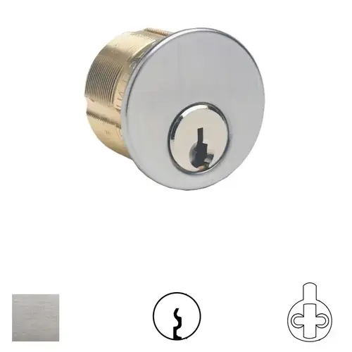 1" Mortise Cylinder, 5-Pin, Yale 8 (999) Keyway, Keyed Alike in Pairs, Adams Rite Cam, 626/US26D Satin Chrome 1" Mortise Cylinder, 5-Pin, Yale 8 (999) Keyway, Keyed Alike in Pairs, Adams Rite Cam, 626/US26D Satin Chrome