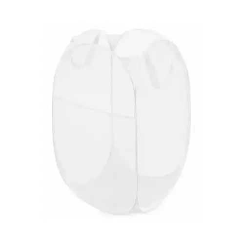 Pop & Fold Laundry Hamper, White Mesh Fabric, Wire Frame, Collapsible Pop & Fold Laundry Hamper, White Mesh Fabric, Wire Frame, Collapsible