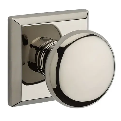 Passage Round Knob and Traditional Square Rose with 6AL Latch and Dual Strike Lifetime Bright Nickel Finish Passage Round Knob and Traditional Square Rose with 6AL Latch and Dual Strike Lifetime Bright Nickel Finish
