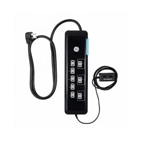 8-Outlet Surge Protector, USB Tether, Black, 4 Ft. Cord 8-Outlet Surge Protector, USB Tether, Black, 4 Ft. Cord