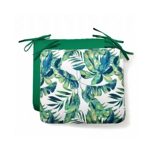 Patio Seat Pad, Green Leaves, 18 x 15 x 3.5 In.