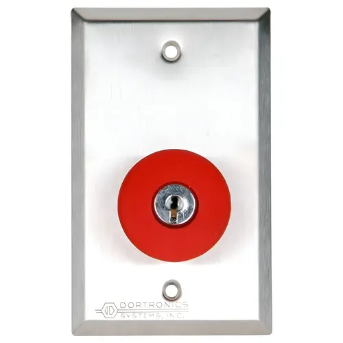 5210 Series Exit Push Button, 1-9/16 In. Diameter Duress Push Button, DPST Latching/Key Reset on Single Gang Plate 5210 Series Exit Push Button, 1-9/16 In. Diameter Duress Push Button, DPST Latching/Key Reset on Single Gang Plate