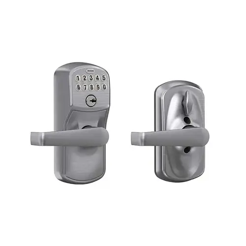 FE595 Keypad Lever with Plymouth Trim and Elan Lever with Flex Lock, Satin Chrome FE595 Keypad Lever with Plymouth Trim and Elan Lever with Flex Lock, Satin Chrome