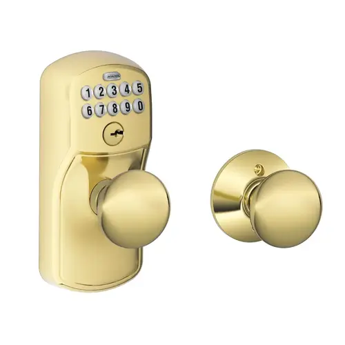 FE575 Keypad Knob with Plymouth Trim and Plymouth Knob with Auto Lock, Bright Brass FE575 Keypad Knob with Plymouth Trim and Plymouth Knob with Auto Lock, Bright Brass
