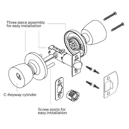 Passage Lock Corona Antique Nickel Finish with Adjustable Latch and Radius Strike