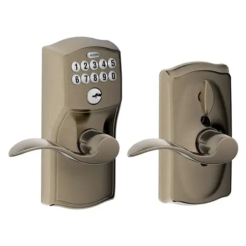 FE595 Keypad Lever with Camelot Trim and Accent Lever with Flex Lock, Satin Nickel Blackened FE595 Keypad Lever with Camelot Trim and Accent Lever with Flex Lock, Satin Nickel Blackened