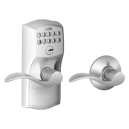FE575 Keypad Lever with Camelot Trim and Accent Lever with Auto Lock, Satin Chrome