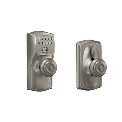 FE595 Keypad Knob with Camelot Trim and Georgian Knob with Flex Lock, Satin Nickel FE595 Keypad Knob with Camelot Trim and Georgian Knob with Flex Lock, Satin Nickel