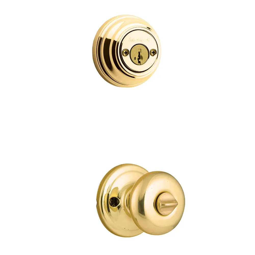 Kwikset Juno Knob Interior Double Cylinder Handleset Trim Bright Polished Brass 979J-3-SMT Kwikset Juno Knob Interior Double Cylinder Handleset Trim Bright Polished Brass 979J-3-SMT