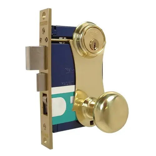 21AC Entrance Knob Mortise Lock Bright Polished Brass