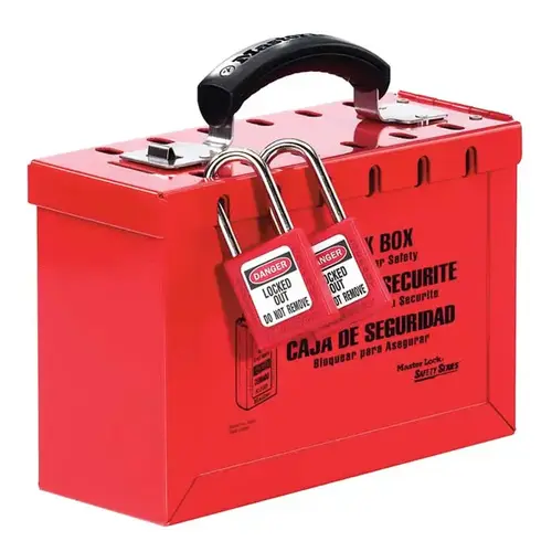 Group Lock Box, 9-1/4 in L, 6 in H, 3-3/4 in W, Steel, Red Group Lock Box, 9-1/4 in L, 6 in H, 3-3/4 in W, Steel, Red