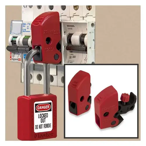 Universal Miniature Circuit Breaker Lockouts, Tool Free, Red, Black Universal Miniature Circuit Breaker Lockouts, Tool Free, Red, Black
