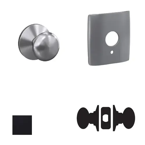 Plymouth Knob with Dalton Rose Passage and Privacy Lock with 16600 Latch and 10027 Strike Matte Black Finish Plymouth Knob with Dalton Rose Passage and Privacy Lock with 16600 Latch and 10027 Strike Matte Black Finish