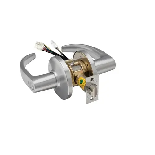 Fail-Secure Electrified Cylindrical Lock-Curved Return Lever Satin Chrome Fail-Secure Electrified Cylindrical Lock-Curved Return Lever Satin Chrome