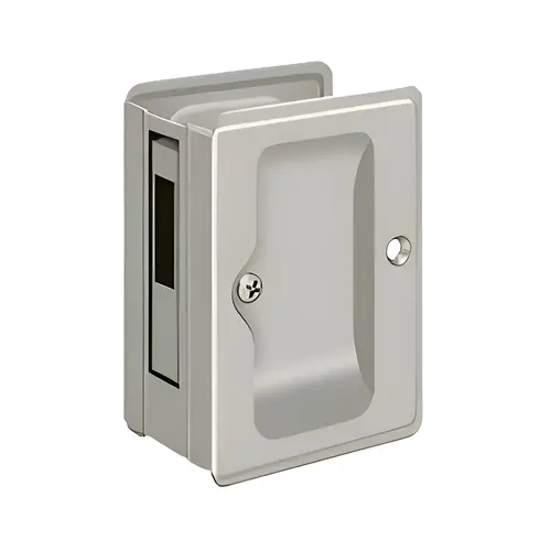 HD Pocket Lock, Adjustable, 3-1/4" x 2-1/4" Sliding Door Receiver in Brushed Nickel HD Pocket Lock, Adjustable, 3-1/4" x 2-1/4" Sliding Door Receiver in Brushed Nickel