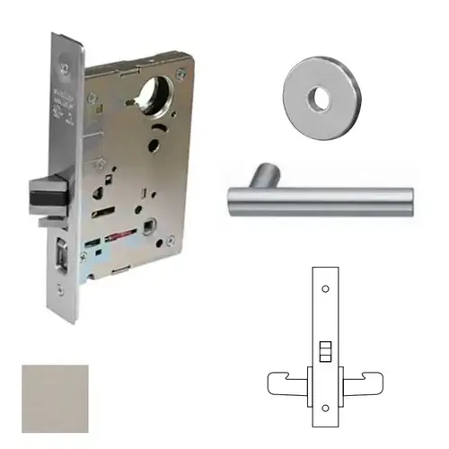 Passage Mortise Lock with REM Lever and LN Rose Satin Stainless Steel Finish Passage Mortise Lock with REM Lever and LN Rose Satin Stainless Steel Finish
