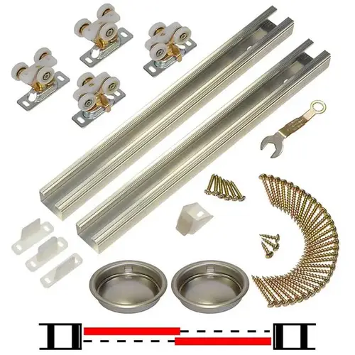 Double Door Pocket Door Hardware Set with 48" Track Aluminum Double Door Pocket Door Hardware Set with 48" Track Aluminum