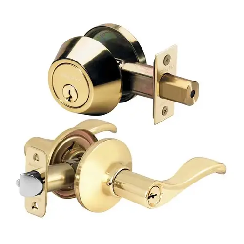 Wave Lever with Deadbolt Lockset Bright Polished Brass Wave Lever with Deadbolt Lockset Bright Polished Brass