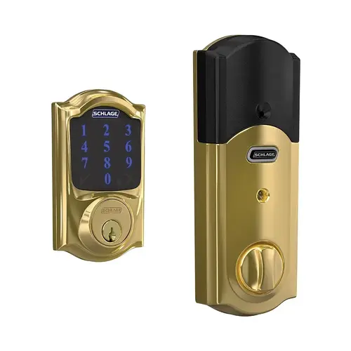 BE469ZP Camelot Schlage Connect Deadbolt with Alarm in Vis Pack Bright Brass BE469ZP Camelot Schlage Connect Deadbolt with Alarm in Vis Pack Bright Brass