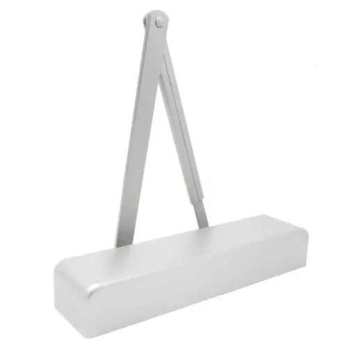 Grade 1 Surface Door Closer, Adjustable Size 1-6, Top Jamb Friction Hold Open Arm for 4-8" Reveal, Slim Plastic Cover, Push Side, Aluminum Painted Finish, Non-handed Aluminum Painted Grade 1 Surface Door Closer, Adjustable Size 1-6, Top Jamb Friction Hold Open Arm for 4-8" Reveal, Slim Plastic Cover, Push Side, Aluminum Painted Finish, Non-handed Aluminum Painted