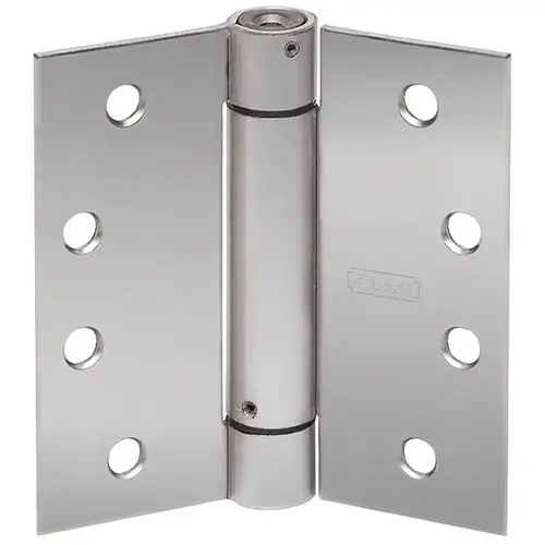 Standard Weight Spring Hinge, Steel or Stainless Steel, 4 In. by 4 In., Square Corner, Removable Pin, Satin Chrome Standard Weight Spring Hinge, Steel or Stainless Steel, 4 In. by 4 In., Square Corner, Removable Pin, Satin Chrome