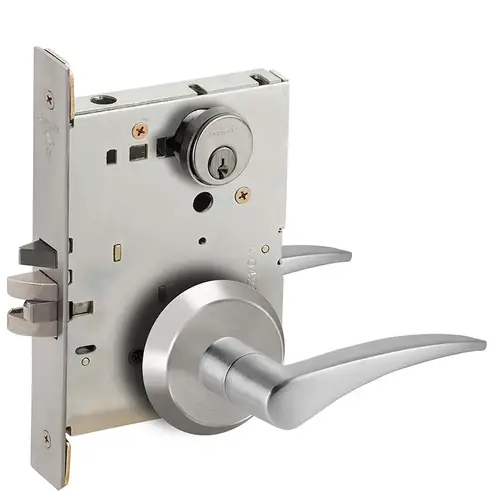 Entry / Office Mortise Lock C Keyway with 12 Lever and C Rose Right Hand Satin Chrome Finish Entry / Office Mortise Lock C Keyway with 12 Lever and C Rose Right Hand Satin Chrome Finish