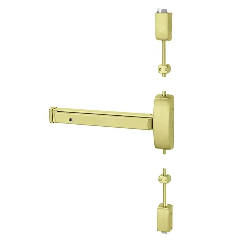 Grade 1 Surface Vertical Rod Exit Device, Wide Stile Pushpad, 32" Device, 120" Door Height, Storeroom Function, E Freewheeling/Vandal Resistant Lever, Hex Key Dogging, Less Lexan Push Pad Touchbar, Satin Brass Finish, Left Hand Reverse Satin Brass Grade 1 Surface Vertical Rod Exit Device, Wide Stile Pushpad, 32" Device, 120" Door Height, Storeroom Function, E Freewheeling/Vandal Resistant Lever, Hex Key Dogging, Less Lexan Push Pad Touchbar, Satin Brass Finish, Left Hand Reverse Satin Brass