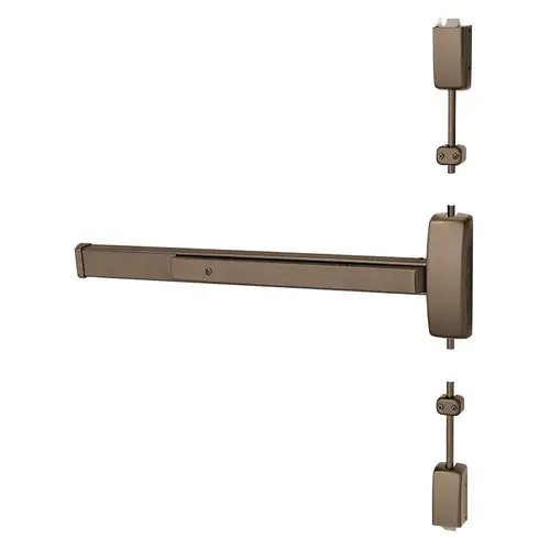 Grade 1 Surface Vertical Rod Exit Device, Wide Stile Pushpad, 36" Device, 120" Door Height, Passage Function, L Lever with Escutcheon, Hex Key Dogging, Less Lexan Push Pad Touchbar, Dark Oxidized Satin Bronze Oil Rubbed Finish, Right Hand Reverse Dark Oxidized Satin Bronze Oil Rubbed