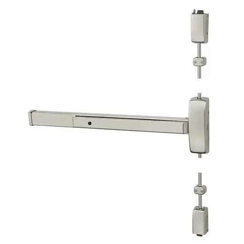 Grade 1 Surface Vertical Rod Exit Device, Wide Stile Pushpad, 36" Device, 120" Door Height, Device to Accept Electrified Trim Function, Hex Key Dogging, Less Lexan Push Pad Touchbar, Satin Stainless Steel Finish, Left Hand Reverse Satin Stainless Steel Grade 1 Surface Vertical Rod Exit Device, Wide Stile Pushpad, 36" Device, 120" Door Height, Device to Accept Electrified Trim Function, Hex Key Dogging, Less Lexan Push Pad Touchbar, Satin Stainless Steel Finish, Left Hand Reverse Satin Stainless Steel