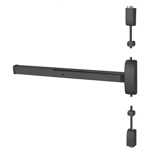 Grade 1 Surface Vertical Rod Exit Device, Wide Stile Pushpad, 42" Device, 120" Door Height, Dummy Function, E Lever with Escutcheon, Hex Key Dogging, Less Lexan Push Pad Touchbar, Dark Oxidized Statuary Bronze Clear Coated Finish, Right Hand Reverse Dark Oxidized Statuary Bronze Clear Coated
