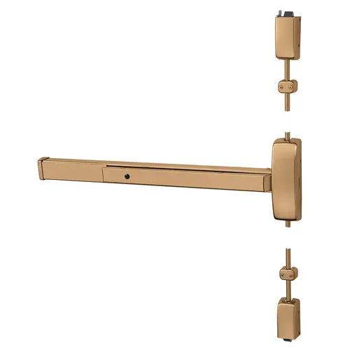 Grade 1 Surface Vertical Rod Exit Device, Wide Stile Pushpad, 36" Device, 120" Door Height, Classroom Function, F Lever with Escutcheon, Hex Key Dogging, Less Lexan Push Pad Touchbar, Satin Bronze Clear Coated Finish, Right Hand Reverse Satin Bronze Clear Coated Grade 1 Surface Vertical Rod Exit Device, Wide Stile Pushpad, 36" Device, 120" Door Height, Classroom Function, F Lever with Escutcheon, Hex Key Dogging, Less Lexan Push Pad Touchbar, Satin Bronze Clear Coated Finish, Right Hand Reverse Satin Bronze Clear Coated